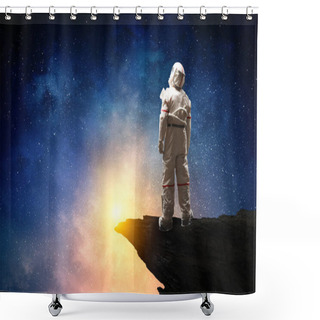 Personality  Spaceman And The Planet Earth Abstract Theme Shower Curtains
