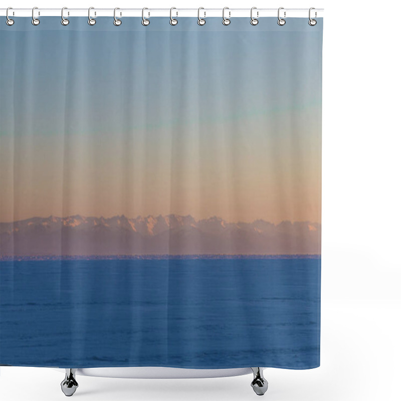 Personality  beautiful lake and mountains in fog at sunrise, Baikal, Russia shower curtains