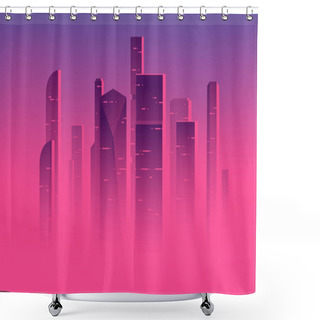 Personality  Minimalist Vector Illustration Of A Skyscrapers Above The Clouds, City Highrises In A Misty Fog Shower Curtains