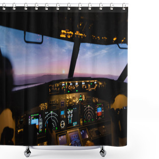 Personality  Blue And Pink Sky During Sunset Through Cockpit Windows  Shower Curtains