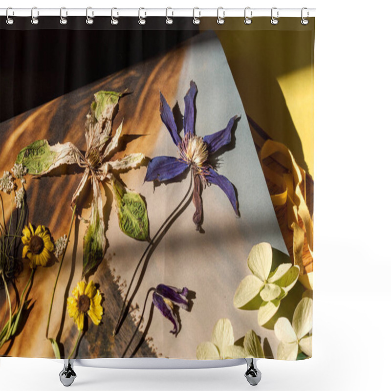 Personality  Different Dry Flowers On The Table Shower Curtains