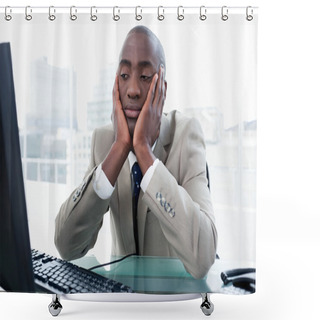 Personality  Bored Businessman Looking At His Computer Shower Curtains