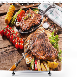 Personality  Beef Steaks With Grilled Vegetables Shower Curtains