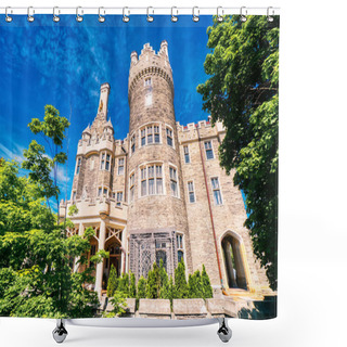 Personality  Toronto, Ontario, Canada-9 June, 2019: Historic House Museum Of Casa Loma, Gothic Revival Style Mansion, Garden, And Upscale Gourmet Restaurant In Midtown Toronto Shower Curtains