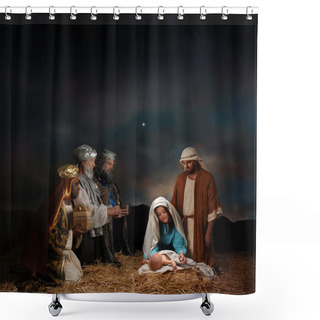 Personality  Christmas Nativity With Wise Men Shower Curtains