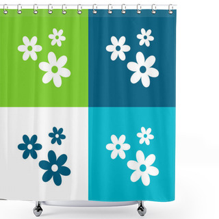 Personality  3 Flowers Flat Four Color Minimal Icon Set Shower Curtains