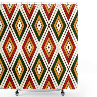 Personality  Seamless Pattern In Christmas Traditional Colors. Repeated Rhombuses Bright Ornamental Abstract Background. Shower Curtains