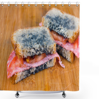 Personality  Moldy Sandwich With Salami, Tomatoes On A Chopping Board Shower Curtains