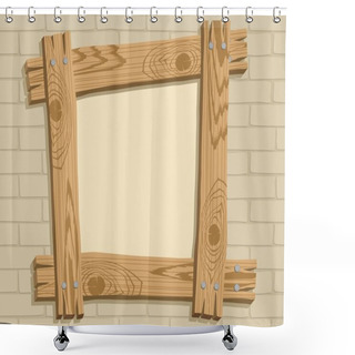 Personality  Wooden Frame Against A Backdrop Of Brick Shower Curtains