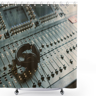 Personality  Headphones On Graphic Equalizer At Recording Studio Shower Curtains