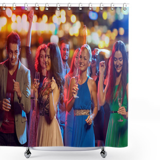 Personality  Happy Friends With Champagne Dancing At Nightclub Shower Curtains