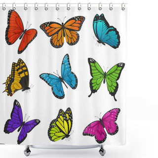 Personality  Big Collection Of Colorful Butterflies. Vector Illustration Shower Curtains