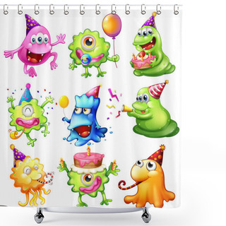 Personality  Happy Monsters Celebrating A Birthday Shower Curtains