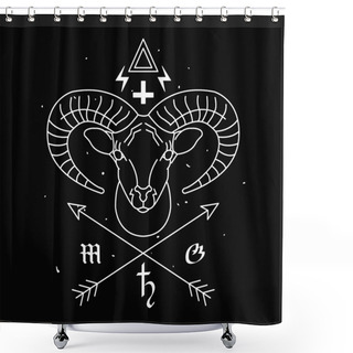 Personality  Head Of Goat With Arrows. Linear Symbol And Emblem Shower Curtains