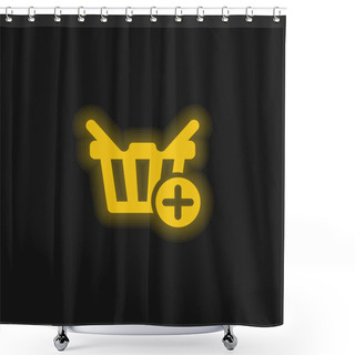 Personality  Add To Shopping Basket E Commerce Button Yellow Glowing Neon Icon Shower Curtains
