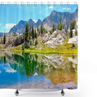 Personality  Beautiful Reflection Of Lake Katherine In The Scenic Sawtooth Mountains Of Idaho. Shower Curtains