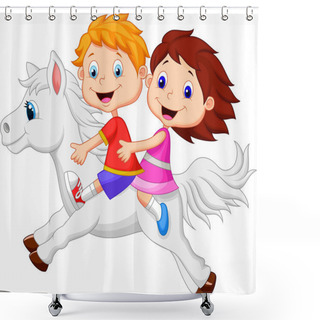 Personality  Boy And Girl Riding A White Horse Shower Curtains