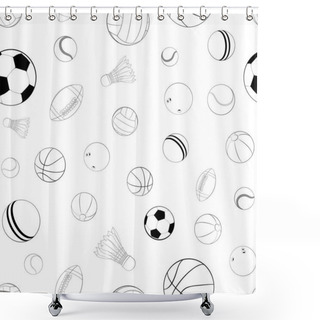 Personality  Sports Balls Vector Seamless Pattern. Flat Vector Illustration For Web Design, Logo, Icon, App, UI. Isolated Stock Illustration On White. Shower Curtains