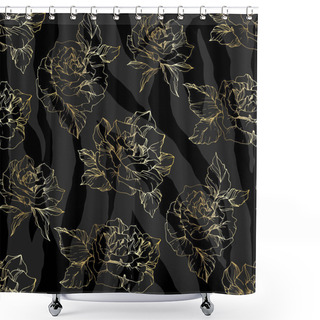 Personality  Vector Exotic Zebra Print With Botanical Flowers. Black And White Engraved Ink Art. Seamless Background Pattern. Shower Curtains
