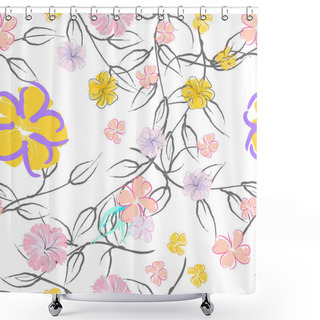 Personality  Pink Flowers Blooming Pattern. Pastel Watercolor. Shower Curtains