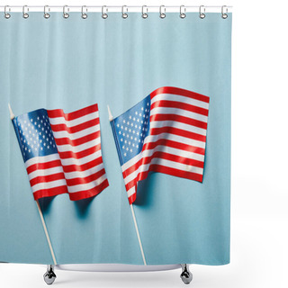 Personality  Top View Of American Flags On Blue Background  Shower Curtains
