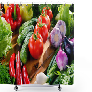 Personality  Composition With Variety Of Fresh Organic Vegetables And Fruits Shower Curtains