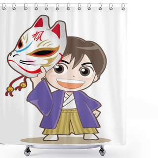 Personality  Child Image Wearing With Fox Mask Shower Curtains
