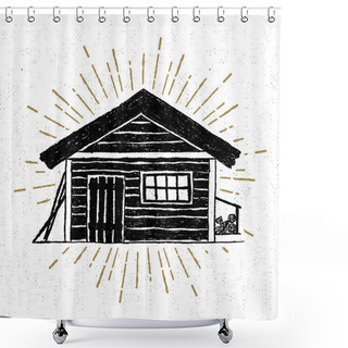 Personality  Hand Drawn Icon With A Textured Wooden Cabin Vector Illustration Shower Curtains