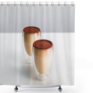 Personality  Sweet Mousse With Cocoa Powder In Two Glasses Shower Curtains