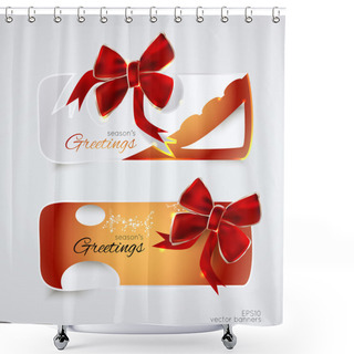 Personality  Greeting Banners With Red Bows. Shower Curtains