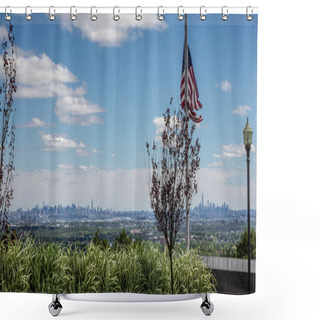 Personality  Manhattan Skyline In The Distance Shower Curtains
