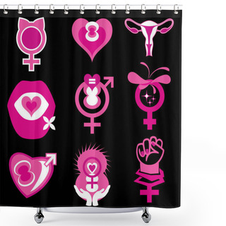 Personality  An Abstract Set Of Feminist Icons For International Women's Day Shower Curtains