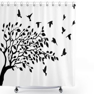Personality  Tree And Bird Silhouette Shower Curtains