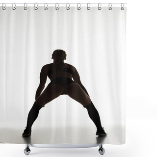 Personality  Back View Of Silhouette Of Sexy Girl Twerking Isolated On White Shower Curtains