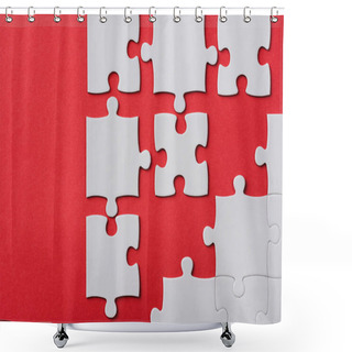 Personality  Top View Of Unfinished Jigsaw Puzzle Pieces Isolated On Red  Shower Curtains