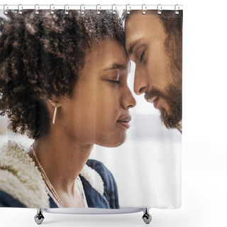 Personality  Guy With An African American Girl In Love In Autumn Park Walk At Sunset Shower Curtains