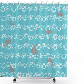 Personality  Fish Waves Seamless Pattern. Sea Dwellers Dive In Sea. Ocean Wit Shower Curtains