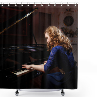 Personality  Young Woman Playing The Grand Piano Shower Curtains