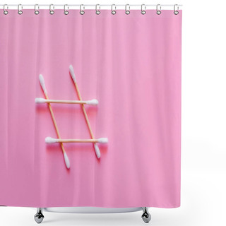 Personality  Top View Of Grid Made Of Cotton Swabs On Pink Background Shower Curtains