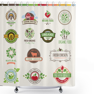 Personality  Set Of Badges And Stickers For Organic Products Shower Curtains