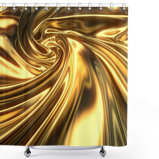 Personality  Abstract Gold Cloth Wave Concept Background. Decorative Elegant Luxury Design. 3d Rendering Digital Illustration Shower Curtains