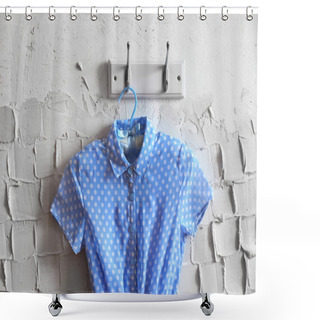 Personality  Child Dress On Hanger On White Wall Background Shower Curtains