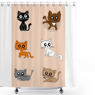 Personality  Cute Cats Vector Set.  Shower Curtains