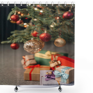 Personality  Baubles On Christmas Tree Shower Curtains