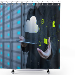 Personality  Businesswoman Shows Modern Technology Shower Curtains