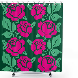 Personality  Seamless Pattern With Embroidered Roses Shower Curtains