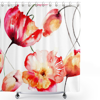 Personality  Seamless Pattern With Tulips And Poppy Flowers Shower Curtains