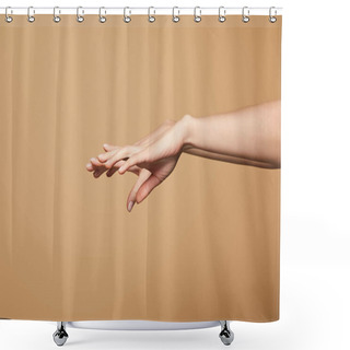 Personality  Cropped View Of Female Delicate Hands Isolated On Beige Shower Curtains