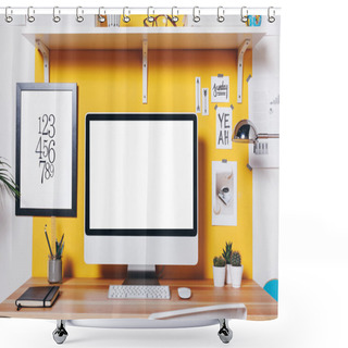 Personality  Modern Creative Workspace On Yellow Wall.  Shower Curtains