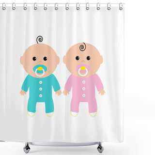 Personality  Twins Two Cute Twin Babies  Shower Curtains